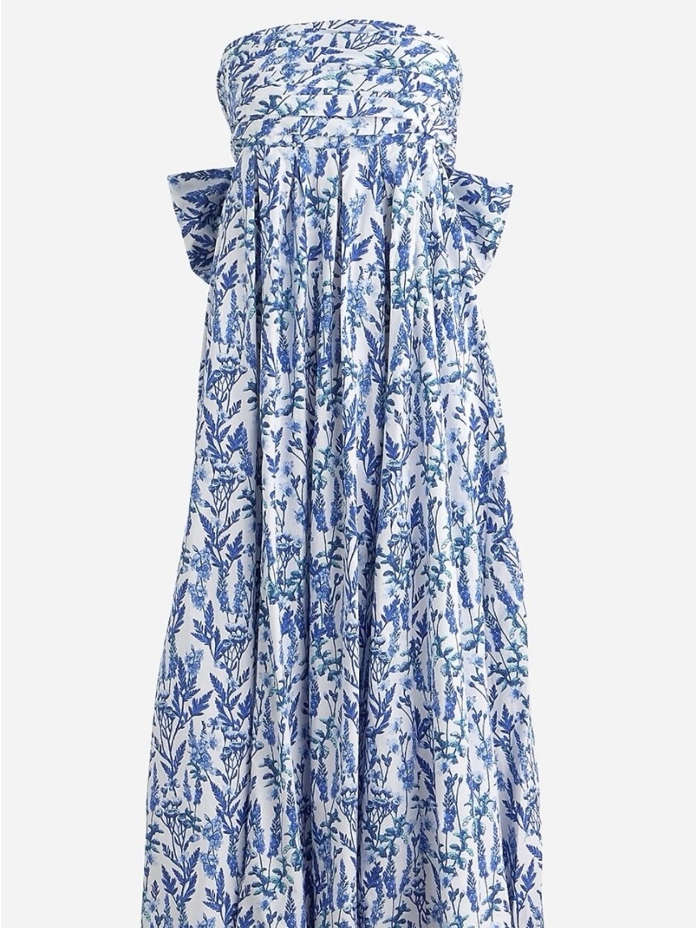 J. Crew Blue and White Floral Strapless Maxi Dress